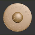 Golden Circular Textured Object with Raised Center and Metallic Surface on Dark Background
