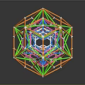 3D Colorful Geometric Polyhedron Structure With Interconnected Vibrant Lines And Reflective Surface