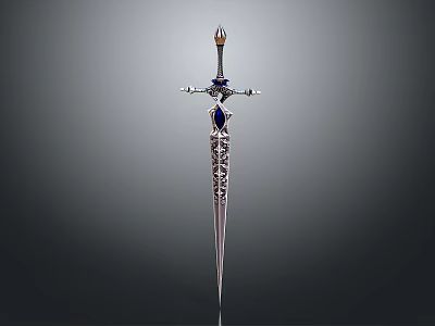 Ornate Decorative Sword With Blue Gem Hilt And Intricate Silver Blade Design 3d model