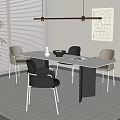 Modern Simple Dining Table and Chair Combination Long Dining Table Marble Dining Table and Chair Combination Simple Dining Chair Simple Chandelier 3d model