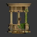 Ornamental Decorative Structure With Round Top Pillars Hanging Lantern And Green Vines