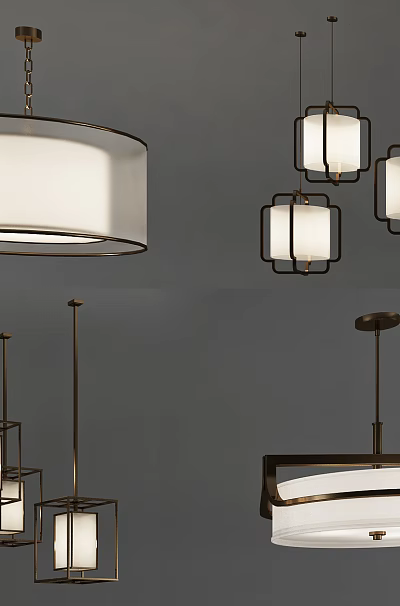 Stylish Modern Pendant Lights With White Shades Metal Frames And Various Designs 3d model
