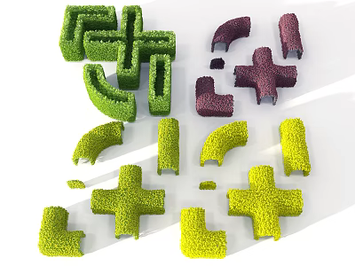 Colorful Shaped Garden Bushes With Cross Curved Green Purple Yellow Designs 3d model Colorful Shaped Garden Bushes With Cross Curved Green Purple Yellow Designs 3d model