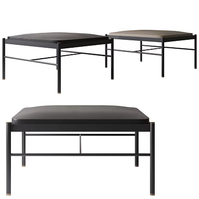 Modern Indoor Stools With Black Metal Frame And Leather Square Seat Design 3d model