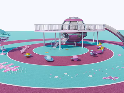 Children's Playground Equipment With Colorful Round Platform Slide And Star Patterned Floor 3d model