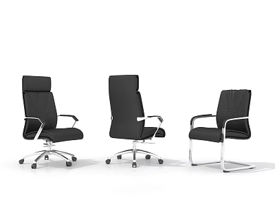 Black Leather Office Chairs Various Modern Designs With Chrome Base And Wheels 3d model