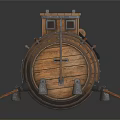 Vintage Wooden Barrel Warship Model With Small Cabin Windows Oar And Metal Parts