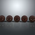Five Brown Electrical Outlets With Round Design And Red Indicator Light One Lit 3d model