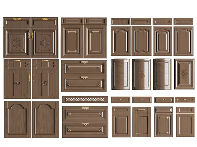 Various Brown Wooden Hinged Doors With Classic Designs And Multiple Styles 3d model