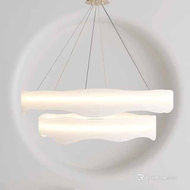 Modern White Wavy Linear Chandelier With Hanging Design For Interior Spaces 3d model 