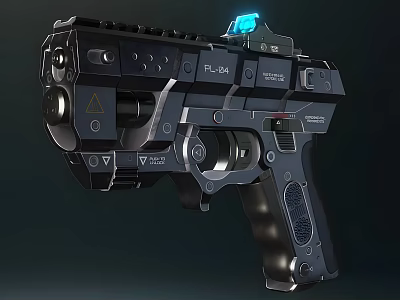 Tactical Black PC-24 Pistol With Blue Light And Mechanical Details 3d model