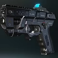 Tactical Black PC-24 Pistol With Blue Light And Mechanical Details