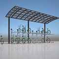 Organized Bicycle Parking Shelter With Multi Level Racks And Green Bikes