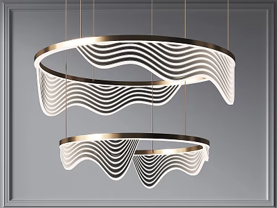 Modern Circular Chandelier With Wavy Stripes And Metallic Frame Design 3d model
