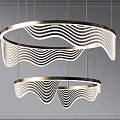 Modern Circular Chandelier With Wavy Stripes And Metallic Frame Design
