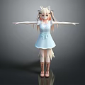 Game and Movie Character with Cat Ears Long Hair Blue Dress Brown Boots Arms Outstretched