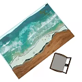 Natural Tea Table and Chairs with Wooden Base and Resin Green Wave Design