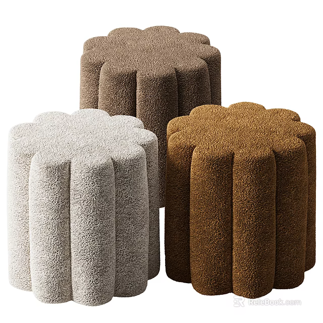 Ottoman Stools With Soft Bouclé Fabric In Beige Brown And Dark Brown Petal Design 3d model 