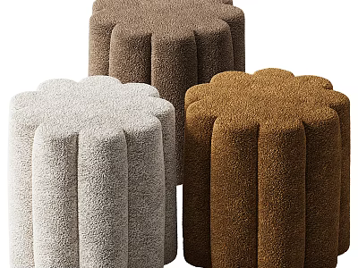 Ottoman Stools With Soft Bouclé Fabric In Beige Brown And Dark Brown Petal Design 3d model