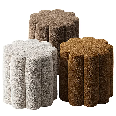 Ottoman Stools With Soft Bouclé Fabric In Beige Brown And Dark Brown Petal Design 3d model