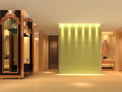 Luxurious Modern SPA Sauna Interior With Soft Lighting And Elegant Mirror Design 3d model