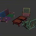 Modern Living Room Furniture Collection With Blue Sofa Wooden Armchairs And Coffee Table