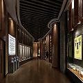 Other Exhibition Hall Interior With Wooden Ceiling Display Cabinets And Ceramic Exhibits