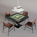 Game Table Set With Four Brown Chairs And Green Playing Surface Hanging Light Above