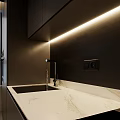 Modern Living And Dining Area With Gray Sofa Black Coffee Table Wooden Floor Hanging Lights