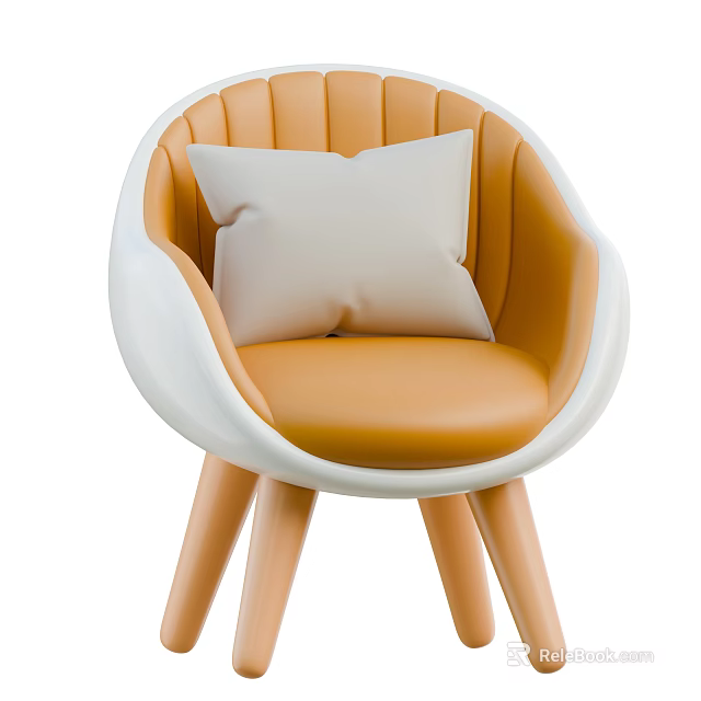 Modern Orange Leather Accent Chair with White Frame and White Cushion Wooden Legs 3d model 