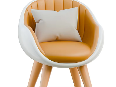 Modern Orange Leather Accent Chair with White Frame and White Cushion Wooden Legs 3d model