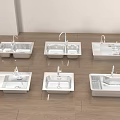 Various White Modern Kitchen Sinks With Different Designs And Faucets 3d model