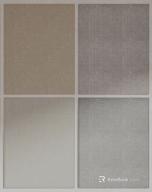 Four Different Textured Square Rugs with Neutral Tones and Woven Patterns 3d model 