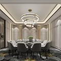 Luxury Private Dining Box Interior With Round Table Chandelier And Decorative Wall 3d model