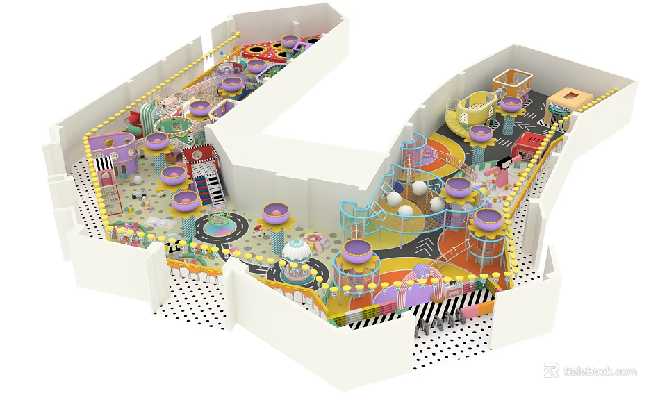 Colorful Indoor Kids Play Equipment With Slides Climbing Structures And Interactive Zones 3d model 