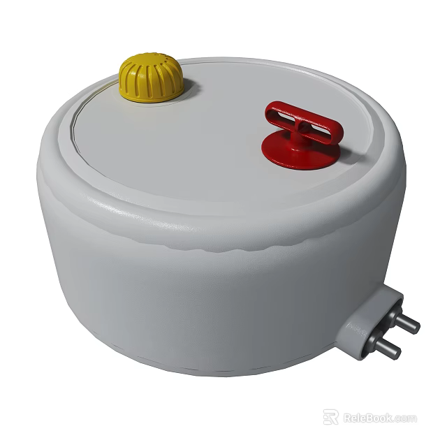 White Cylindrical Household Device With Yellow Knob Red Handle And Plug 3d model 