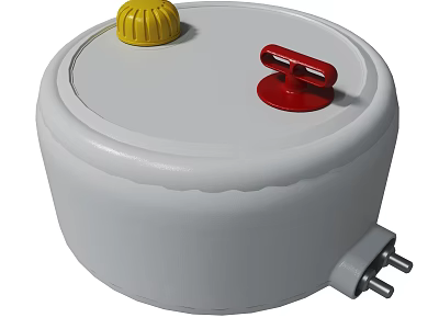 White Cylindrical Household Device With Yellow Knob Red Handle And Plug 3d model