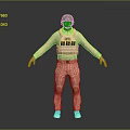 Game Movie Character In Pink Jumpsuit With Helmet Tactical Vest Knee Pads And Blue Shoes