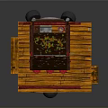 Small Traditional Food Stall Building With Wooden Platform Red Seats Signboard And Suspended Wheels