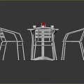 Modern Metal Outdoor Table Set With Four Striped Chairs Red Cups And White Saucers
