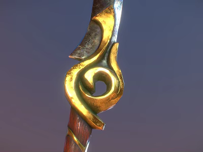 Airplane With Golden Spiral Decorative Metal Rod And Gradient Blue Purple Background 3d model