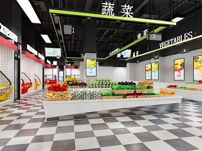 Neatly Arranged Fresh Grocery Supermarket Vegetable Section With Colorful Fruits And Produce 3d model