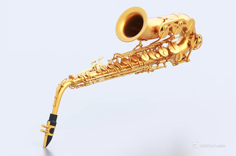 Golden Saxophone Musical Instrument with Shiny Brass Body and Design Details 3d model 