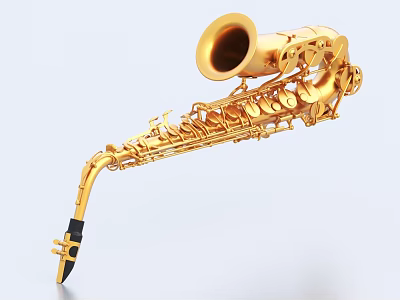 Golden Saxophone Musical Instrument with Shiny Brass Body and Design Details 3d model