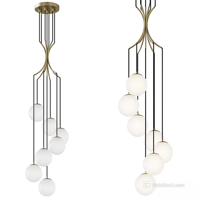 Elegant Modern Chandelier with Metal Frame and Multiple White Globe Bulbs 3d model