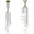 Elegant Modern Chandelier with Metal Frame and Multiple White Globe Bulbs 3d model