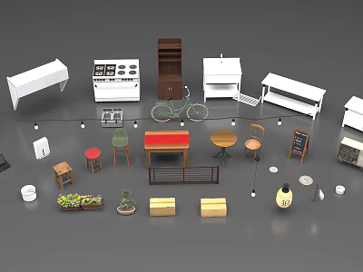 Modern Living Space With Various Style Sideboards And Coordinating Tables Chairs Plants Lamps 3d model