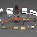 Modern Living Space With Various Style Sideboards And Coordinating Tables Chairs Plants Lamps
