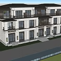 Modern Townhouse Exterior Design With White Facade Black Window Frames And Balconies