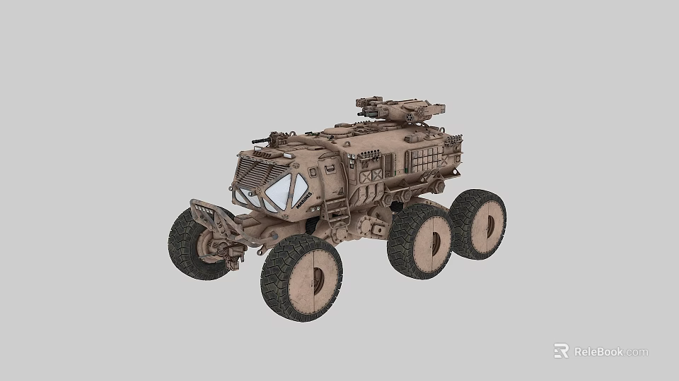 Rugged Off Road Utility Vehicle With Six Wheels And Roof Mounted Weapon 3d model 